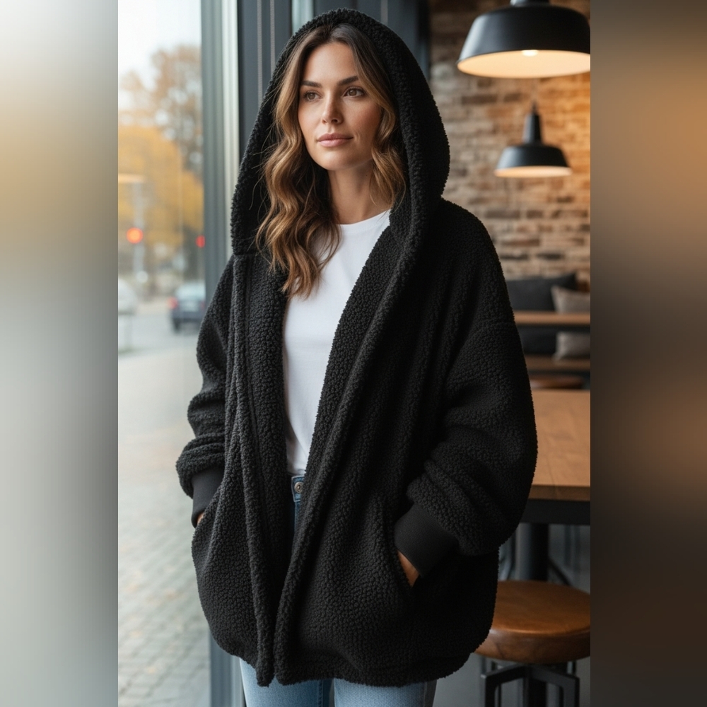 Cozy Black Teddy Jacket for Women